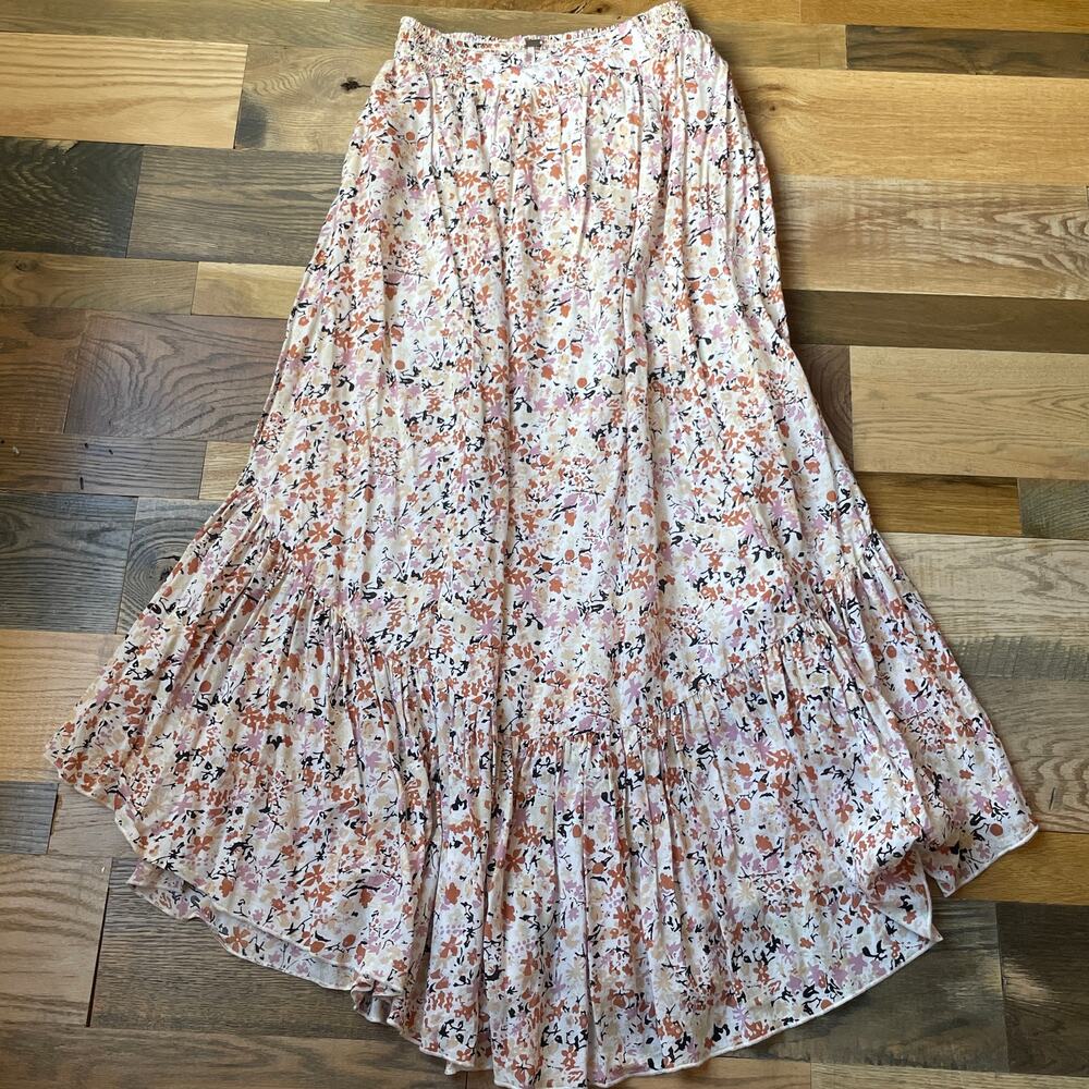 Free People Pretty Dayz Maxi Skirt S Floral Tiered Boho Handkerchief Hem